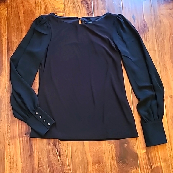 White House Black Market Chiffon Sleeve Boatneck Top Blouse - Picture 5 of 15